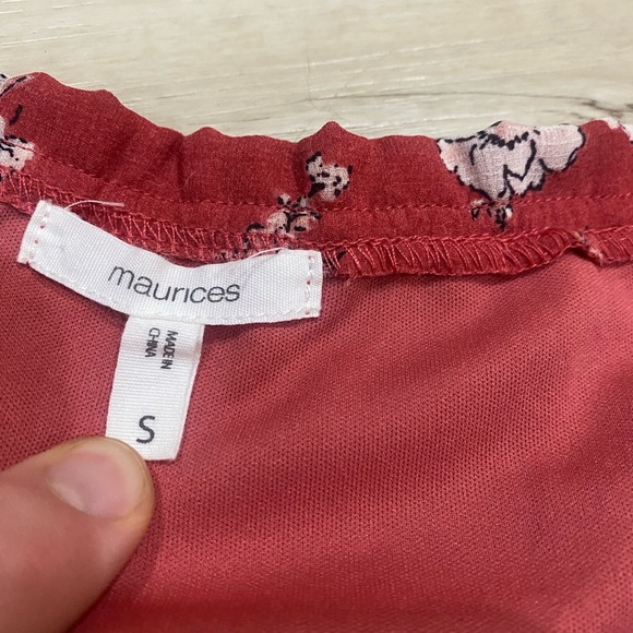 Maurices Red Floral Long Sleeve Dress Size Small Boho Peasant 0183 - Picture 4 of 6